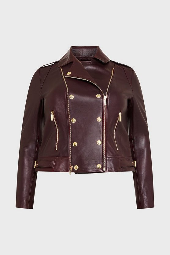 Plus Size Burgundy Leather Jacket