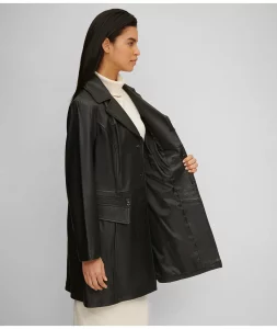 Plus Size Button Front Leather Trench Coat