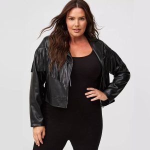 Plus Size Fringe Leather Jacket