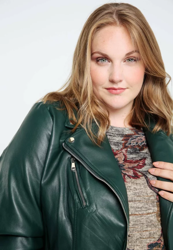 Plus Size Green Leather Jacket in USA