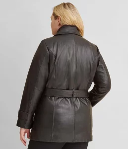 Plus Size Leather Belted Jacket With Zip Out Liner