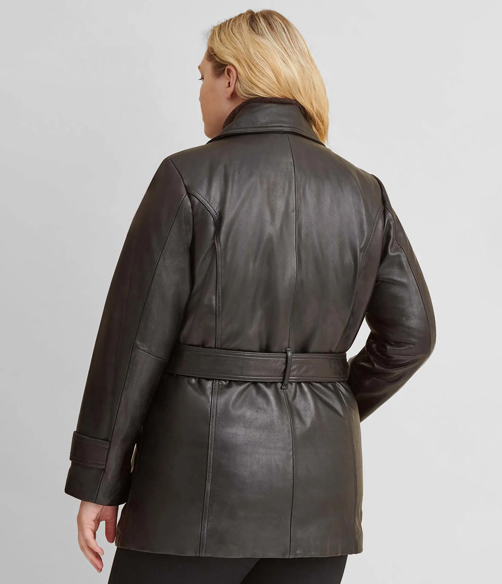 Women's Plus Size 'Emma' Belted Leather Biker Jacket - Barneys Originals