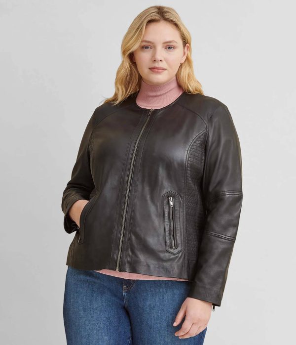 Plus Size Leather Jacket With Side Stitching