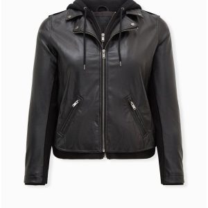 Plus Size Leather Jacket with Hood (2)