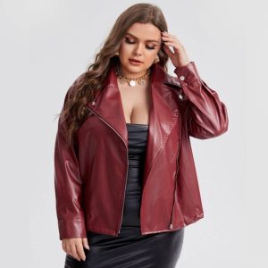 Plus Size Red Leather Jacket