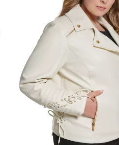 Plus Size White Leather Jacket