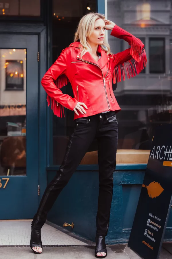 Red Leather Fringe Jacket
