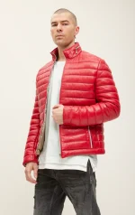 Red Leather Puffer Jacket