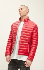 Red Leather Puffer Jacket