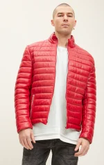 Red Leather Puffer Jacket
