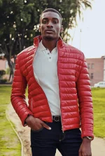 Red Leather Puffer Jacket