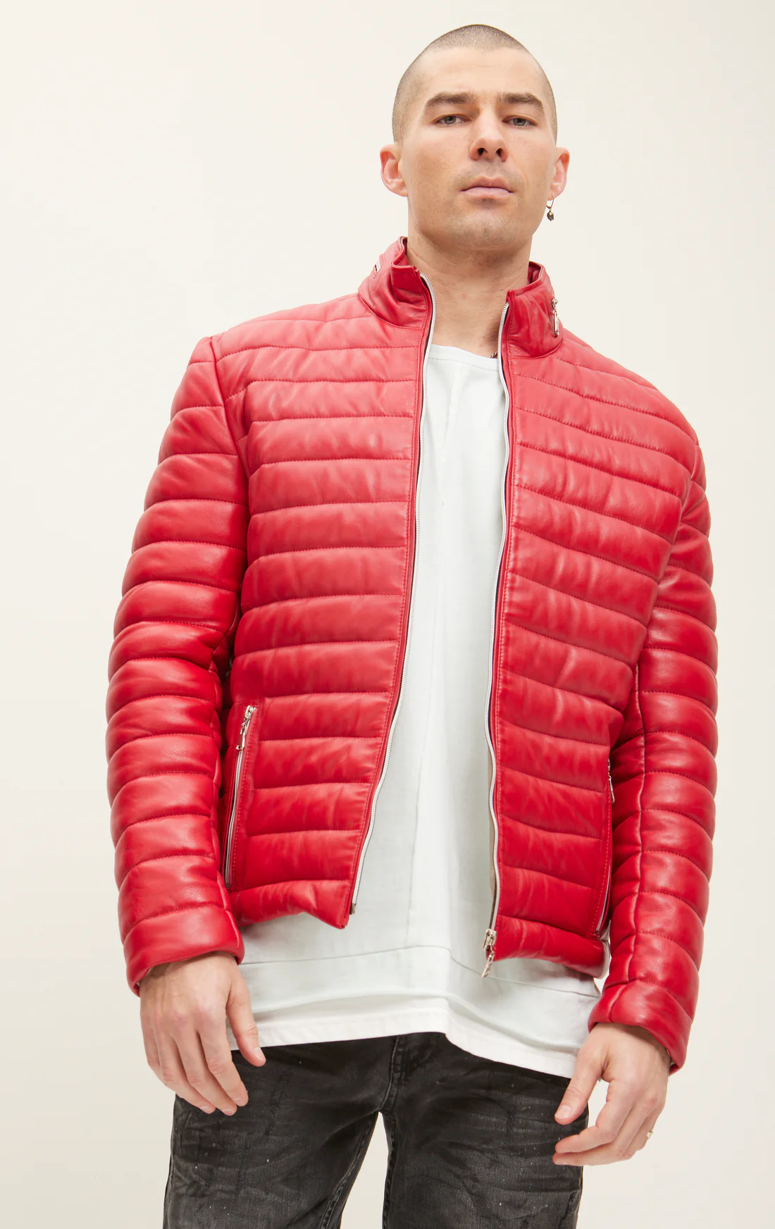 Red Leather Puffer Jacket | Leatherings | Free Shipping USA