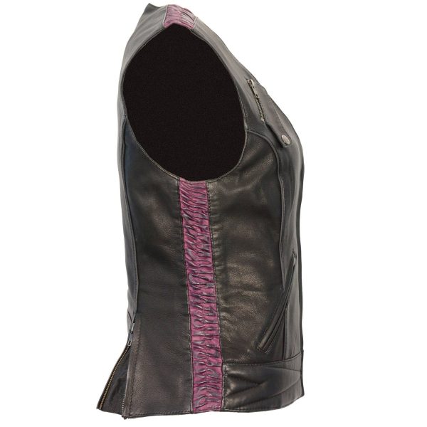 WOMENS LIGHTWEIGHT CRINKLE SNAP FRONT LEATHER VEST 2