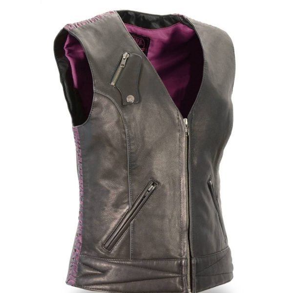 WOMENS LIGHTWEIGHT CRINKLE SNAP FRONT LEATHER VEST