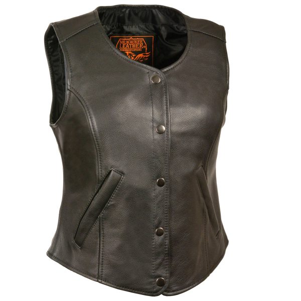 WOMENS SNAP FRONT LONG BODY LEATHER VEST