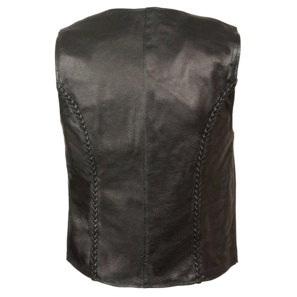 WOMENS ZIPPER FRONT BRAIDED LEATHER VEST 2