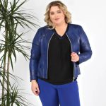 Women Plus Size Blue Leather Jacket