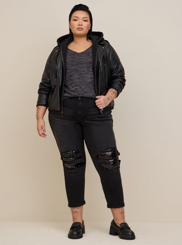 Women Plus Size Leather Jacket with Hood