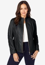 Zip Front Plus Size Leather Jacket