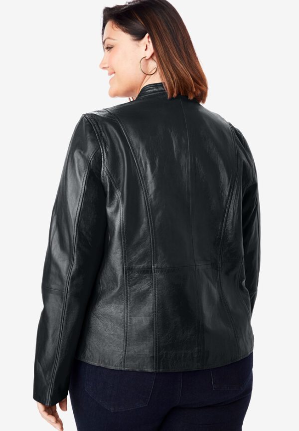 Zip Front Plus Size Leather Jacket