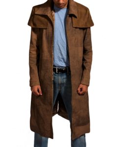 mens army brown leather duster