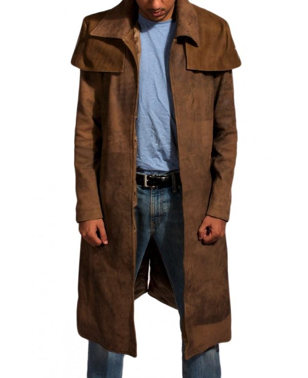mens army brown leather duster