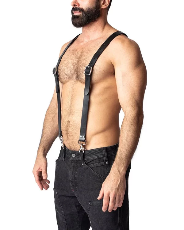 mens leather harness suspenders