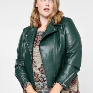 Plus Size Green Leather Jacket