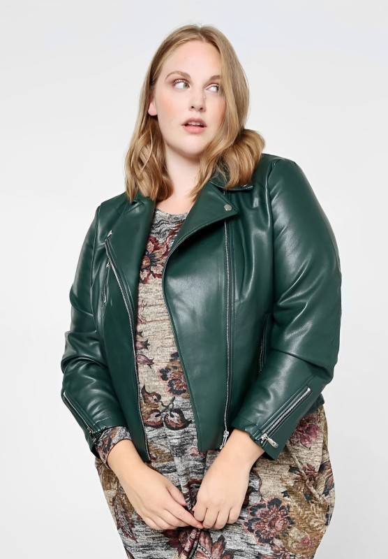 Plus Size Green Leather Jacket