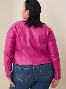 pink leather jacket plus size