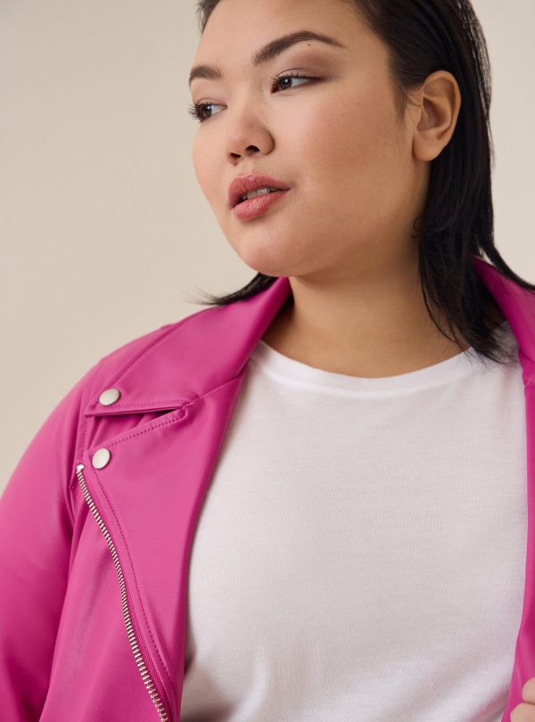 pink plus size leather jacket