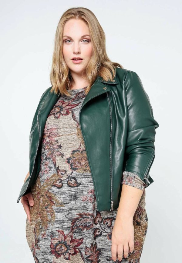 women plus size green leather jacket