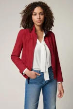 Women Red Suede Leather Jacket