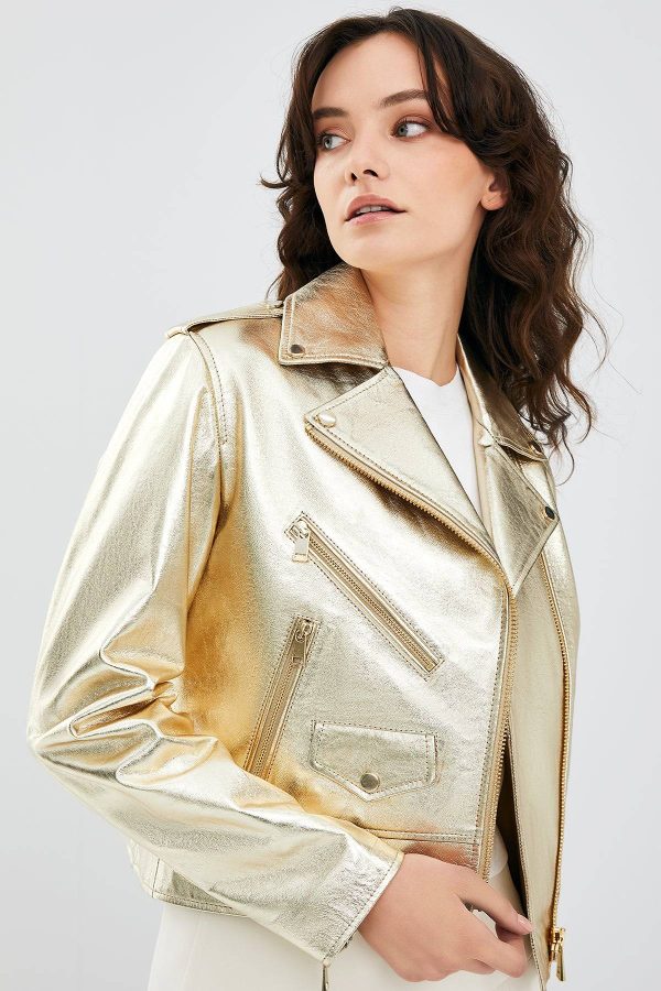 Women Gold Leather Jacket
