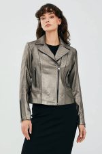 Women Silver Leather Jacket