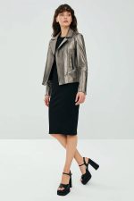 Women Silver Leather Jacket