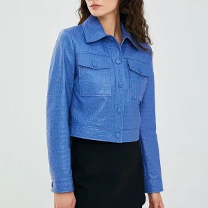 Women's Blue Leather Jacket