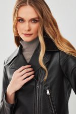 black leather moto jacket women