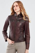 women's burgundy leather jacket
