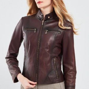 women's burgundy leather jacket