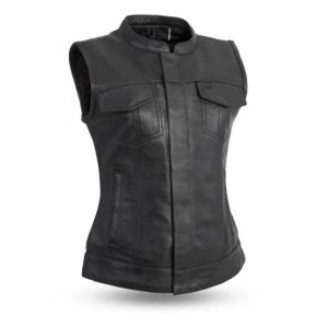 Womens Black Leather Vest