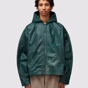 Green Hooded Leather Jacket