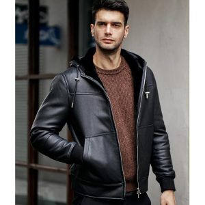 Black Leather Hooded Jacket