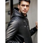 Black Leather Hooded Jacket USA