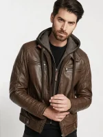 Brown Hooded Leather Jacket