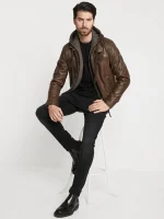 Brown Hooded Leather Jacket USA