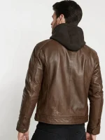 Brown Hooded Leather Jacket USA