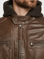 Brown Hooded Leather Jacket