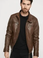 Brown Hooded Leather Jacketv US