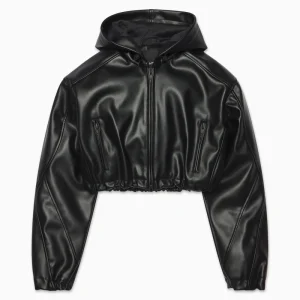 Cropped Hooded Leather Jacket